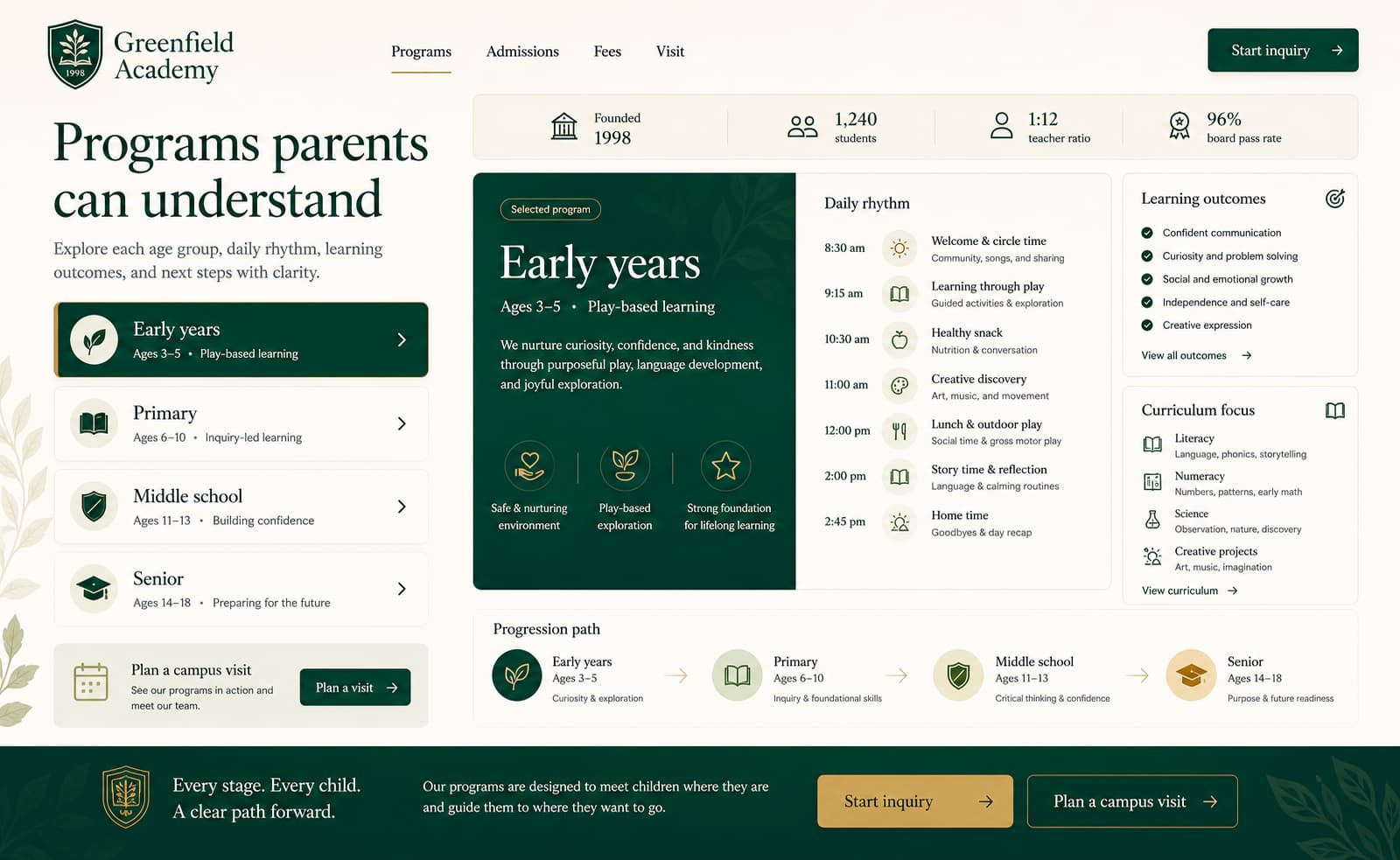 Greenfield Academy website preview