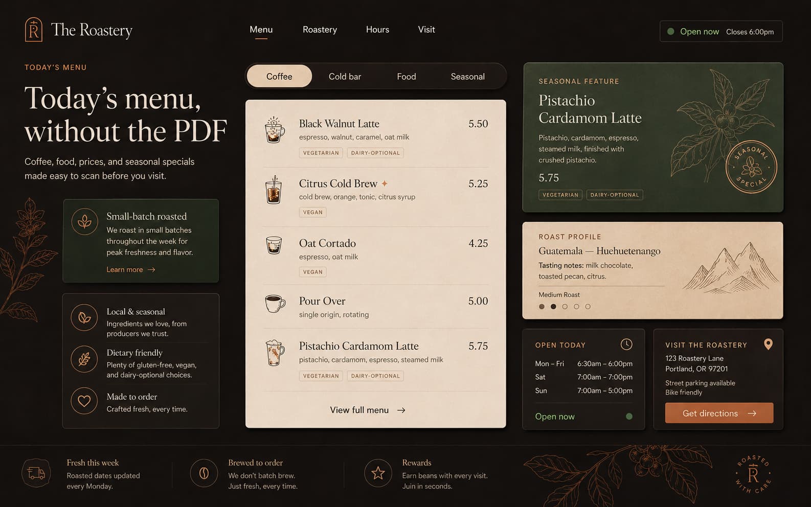 The Roastery website screen